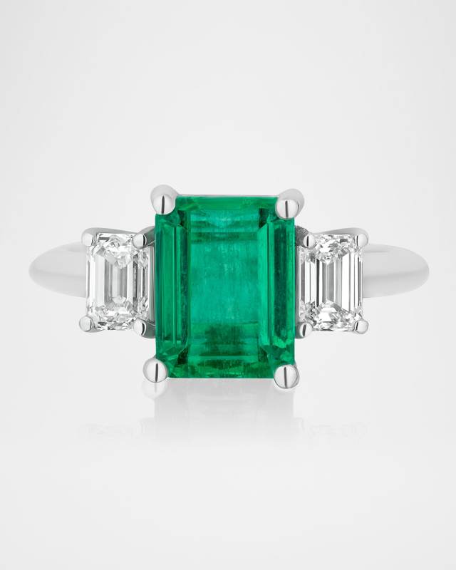 Platinum Emerald and Diamond Trio Ring, Size 6.5
